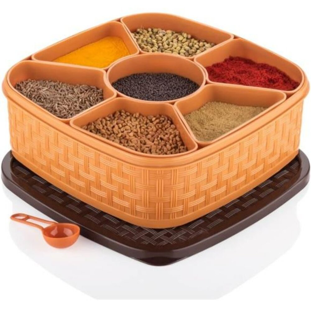 Plastic masala spice box with 7 compartments dry fruit container kitchen storage